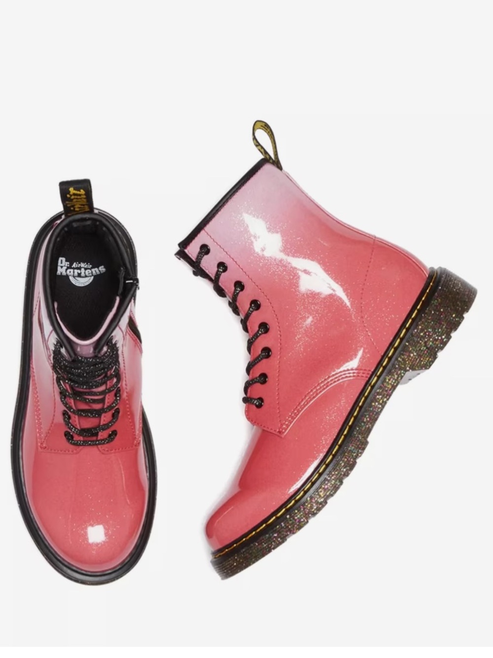 Dr. Martens 1460 Glitter
Ombre Boot - Kids' Pink Lace-Up Boots with Glitter Sole